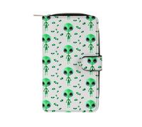 YHEGBFD Portefeuille en cuir avec imprimé extraterrestre vert, portefeuille élégant à fermeture éclair pour homme et femme, portefeuille de poche en cuir véritable, 19,7 x 11 x 3,5 cm, alien vert,