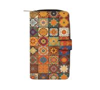 YHEGBFD Portefeuille en cuir avec imprimé géométrique marocain, portefeuille élégant à fermeture éclair pour homme et femme, portefeuille de poche en cuir véritable, 19,7 x 11 x 3,5 cm, groupe de