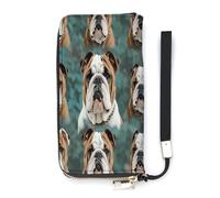 YHEGBFD Portefeuille en cuir, imprimé bouledogue anglais amusant pour femme, portefeuille de voyage, sac à main long, sac à main en cuir, fermeture éclair autour du portefeuille, style, 20 x 10,5 cm,