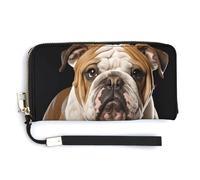 YHEGBFD Portefeuille en cuir, imprimé bouledogue anglais, portefeuille pour femme, portefeuille de voyage, sac à main long, sac à main en cuir, fermeture éclair autour du portefeuille, style, 20 x
