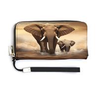 YHEGBFD Portefeuille en cuir, imprimé éléphant et petit éléphant, portefeuille de voyage, sac à main long, portefeuille en cuir à fermeture éclair autour du portefeuille, style 32, 20 x 10,5 cm,