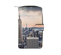 YHEGBFD Portefeuille en cuir imprimé Empire State Building Portefeuille élégant avec fermeture éclair pour homme et femme Portefeuille de poche en cuir véritable, 19,7 x 11 x 3,5 cm, Empire State
