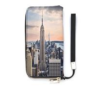YHEGBFD Portefeuille en cuir, imprimé Empire State Building pour femme, portefeuille de voyage, sac à main long, sac à main en cuir, fermeture éclair autour du portefeuille, style, 20 x 10,5 cm,
