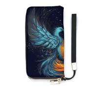 YHEGBFD Portefeuille en cuir, portefeuille pour femme avec imprimé phénix feu et eau, portefeuille de voyage, sac à main long, sac à main en cuir, fermeture éclair autour du portefeuille, style, 20 x