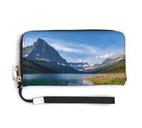 YHEGBFD Portefeuille en cuir, portefeuille pour femme, imprimé parc national glacier, portefeuille de voyage, sac à main long, sac à main en cuir, fermeture éclair autour du portefeuille, style, 20 x