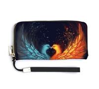 YHEGBFD Portefeuille en cuir, portefeuille pour femme, imprimé phénix feu et eau, portefeuille de voyage, sac à main long, sac à main en cuir, fermeture éclair autour du portefeuille, style, 20 x 10,5