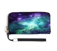 YHEGBFD Portefeuille en cuir pour femme, imprimé galaxie verte, bleu, violet, portefeuille de voyage, sac à main long, sac à main en cuir, fermeture éclair autour du portefeuille, style 11, 20 x 10,5