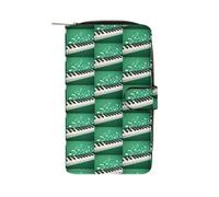 YHEGBFD Portefeuille en cuir vert et blanc avec imprimé touches de piano - Portefeuille élégant à fermeture éclair pour homme et femme - Portefeuille de poche en cuir véritable, touches de piano