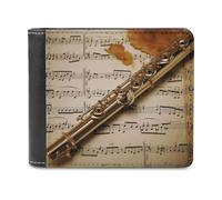 YHEGBFD Portefeuille fin pour hommes, portefeuille pour hommes, imprimé musique flûte, portefeuille pour cartes, portefeuille à deux volets, portefeuille à poche avant pour hommes, style, taille