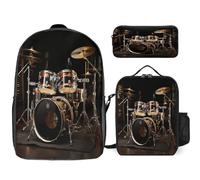 YHEGBFD Sac à dos de poche, ensemble de batterie imprimé, sac à déjeuner décontracté, 3 pièces, style, taille unique, Style :, Taille unique