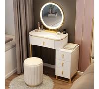 YHEIANJ Coiffeuse Moderne avec Miroir et éclairage, Ensemble de Coiffeuse à 4 tiroirs et Tabouret rembourré pour Chambre de Femme et Fille 70 cm B,B 70cm
