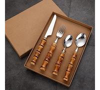 YHEIANJ Ménagère 48 pièces pour 12 Personnes, en Acier Inoxydable, avec boîte de Rangement Portable.,Brown Box