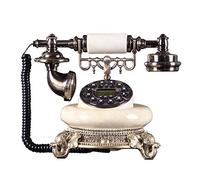 YHEIANJ Téléphone Filaire rétro Blanc Laiteux, Pierre nuageuse, résine, métal, Bouton, Double Sonnerie, Affichage de l'appelant, Mode créatif, siège européen, Maison, Bureau