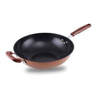 YHEIANJ Woks et sauteuses antiadhésifs avec Couvercle, Panier à friture et Grille Vapeur, Wok en cuivre antiadhésif avec Couvercle
