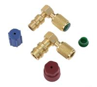 Yhenlovtt Adaptateur de raccord rapide A/C 90° pour R-12 à R-134A Retrofit - Côté haut/bas 1/4 SAE (7/16-20) avec noyau en cuivre, connecteurs de port de service bleus et rouges