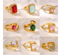 Yhenlovtt Bague Ouverte Zircon Multicolore Plaqué Or pour cuivre Bague | Zircons vibrants, éclat , design eye-catching, pierre multicolore, finition luxueuse