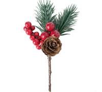 Yhenlovtt Branches de Noël artificielles avec baies rouges et pommes de pin - Décoration festive en PVC vert pour couronnes, centres de table, suspensions de porte et style de vacances (13 x 5 x 3 cm