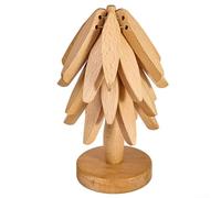 Yhenlovtt Dessous de plat en bois robuste en forme d'arbre, rangement peu encombrant, parfait pour les plats chauds, dessous de plat en forme de sapin de Noël pour plats chauds (A)