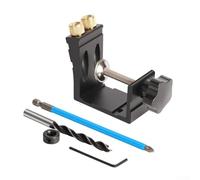 Yhenlovtt Gabarit de trou de poche avec localisateur de poinçon réglable, guide de perçage à angle de 15° pour vis autotaraudeuses, construction pour projets de menuiserie (noir)