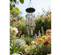 Yhenlovtt Grand carillon à vent en métal, dessus en bois massif et tubes en alliage de cuivre finition bronze, 85 cm de haut pour jardin, terrasse ou décoration intérieure Feng Shui