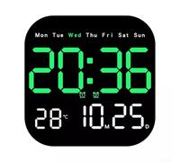 Yhenlovtt Horloge murale numérique avec télécommande, affichage LED, température, date, semaine, 10 niveaux de luminosité réglables, grands chiffres, fonction mémoire USB (vert)