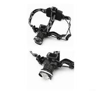 Yhenlovtt Lampe frontale LED avec ampoule T6 et double lentille fisheye, phare d'extérieur rechargeable 10 W pour camping, randonnée, pêche, vélo, mise au point réglable et 180 degrés (noir)