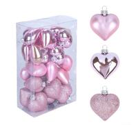 Yhenlovtt Lot de 24 boules de Noël en forme de cœur en plastique avec finition galvanisée (rose)
