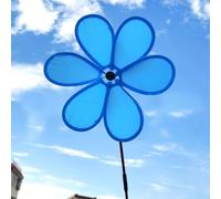 Yhenlovtt Moulin à vent de jardin en tissu monocouche avec molette en fibre de verre et bordure noire - 30 cm - Décoration d'extérieur - Petite fleur colorée pour décoration - Bleu