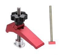 Yhenlovtt Pince de maintien réglable pour établis T-Track, bloc de serrage en alliage d'aluminium avec bouton à dégagement rapide, compatible avec gabarits et fixations, rouge 110 x 60 mm