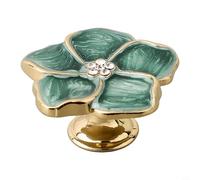 Yhenlovtt Poignée de tiroir en forme de fleur émaillée dorée et verte pour cuisine, armoire et commode en alliage de zinc avec finition dorée et blanche