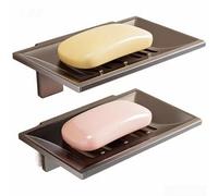 Yhenlovtt Porte-savon mural en aluminium et acier résistant à la rouille, installation sans perçage avec plateau de drainage, organisateur de comptoir de salle de bain pour la maison (F)