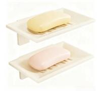 Yhenlovtt Porte-savon mural en aluminium et acier résistant à la rouille, installation sans perçage avec plateau de drainage, organisateur de comptoir de salle de bain pour la maison (G)