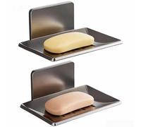 Yhenlovtt Porte-savon mural en aluminium et acier résistant à la rouille, installation sans perçage avec plateau de drainage, organisateur de comptoir de salle de bain pour la maison (H)