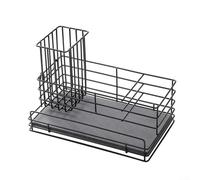 Yhenlovtt Support pour éponge d'évier de cuisine, avec plateau en pierre de diatomite en acier au carbone, support d'éponge, support de brosse à vaisselle, support de rangement pour comptoir, système