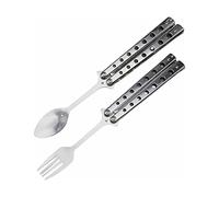 Yheonver 1 ensemble cuillère et fourchette papillon fourchette et cuillère ensemble d'ustensiles d'extérieur pliables pour cuisine barbecue