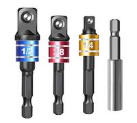 Yheonver Lot de 4 adaptateurs pour visseuse à percussion avec rallonge magnétique pour tige hexagonale 1/4" vers douille carrée. Tournez la perceuse et le tournevis