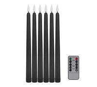 Yheonver Lot de 6 bougies coniques à distance d'Halloween, fausses bougies pilier sans flamme de couleur noire, bougie avec batterie