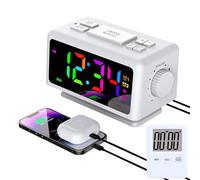 YHFITN Réveil coloré RVB Grand écran Calendrier perpétuel Radio FM Horloge électronique Fonction Snooze Plusieurs alarmes Réglage Automatique de la luminosité Sortie d'alimentation USB (white1)