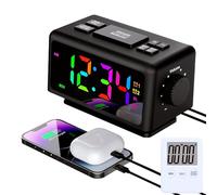 YHFITN Réveil coloré RVB Grand écran Calendrier perpétuel Radio FM Horloge électronique Fonction Snooze Plusieurs alarmes Réglage Automatique de la luminosité Sortie d'alimentation USB (Noir)