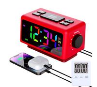 YHFITN Réveil coloré RVB Grand écran Calendrier perpétuel Radio FM Horloge électronique Fonction Snooze Plusieurs alarmes Réglage Automatique de la luminosité Sortie d'alimentation USB (Red1)