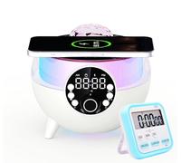 YHFITN Réveil Enceinte Bluetooth Projection de Ciel étoilé Lumière d'ambiance Charge Rapide sans Fil Veilleuse Radio FM TF Carte/Disque U/AUX Lecteur de Musique Cadeau pour Famille/ami/Enfant (Blanc)