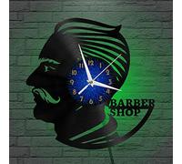 YHFR Barber Shop Decoration ,Horloge Murale en Vinyle, Horloge Murale en Vinyle Noir 30,5 cm pour Salon Chambre (B,avec lumière LED)
