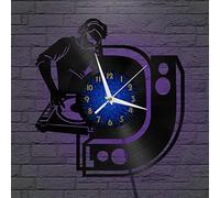 YHFR Horloge Murale en Vinyle Disco DJ 5, Horloge Murale en Vinyle silencieuse et sans tic-tac （B、avec lumière LED）