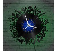 YHFR Horloge Murale en Vinyle Fleurie, Horloge Murale en Vinyle silencieuse et sans tic-tac （B、avec lumière LED）