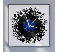 YHFR Horloge Murale en Vinyle Fleurie, Horloge Murale en Vinyle silencieuse et sans tic-tac （B、sans lumière LED）