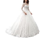 yhfshop Bal Mariage Cérémonie Robe de Soirée,2021 Nouvelle Robe de mariée en Dentelle à Manches Longues-Off White_50,Grande Taille Robe de Soirée Femme