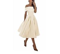 yhfshop Bal Mariage Cérémonie Robe de Soirée,Jupe Trois-Quarts en Satin Coupe trapèze,Beige,US14,Grande Taille Robe de Soirée Femme