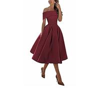 yhfshop Bal Mariage Cérémonie Robe de Soirée,Jupe Trois-Quarts en Satin Coupe trapèze,Red Wine,US8,Grande Taille Robe de Soirée Femme
