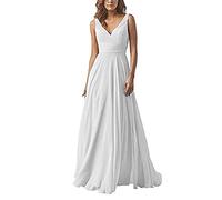 yhfshop Bal Mariage Cérémonie Robe de Soirée,Robe en Mousseline à Double épaule et col en V, Robe de soirée trapèze-White_42,Grande Taille Robe de Soirée Femme