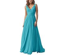 yhfshop Bal Mariage Cérémonie Robe de Soirée,Robe en Mousseline à Double épaule et col en V, Robe de soirée trapèze-Blue_46,Grande Taille Robe de Soirée Femme